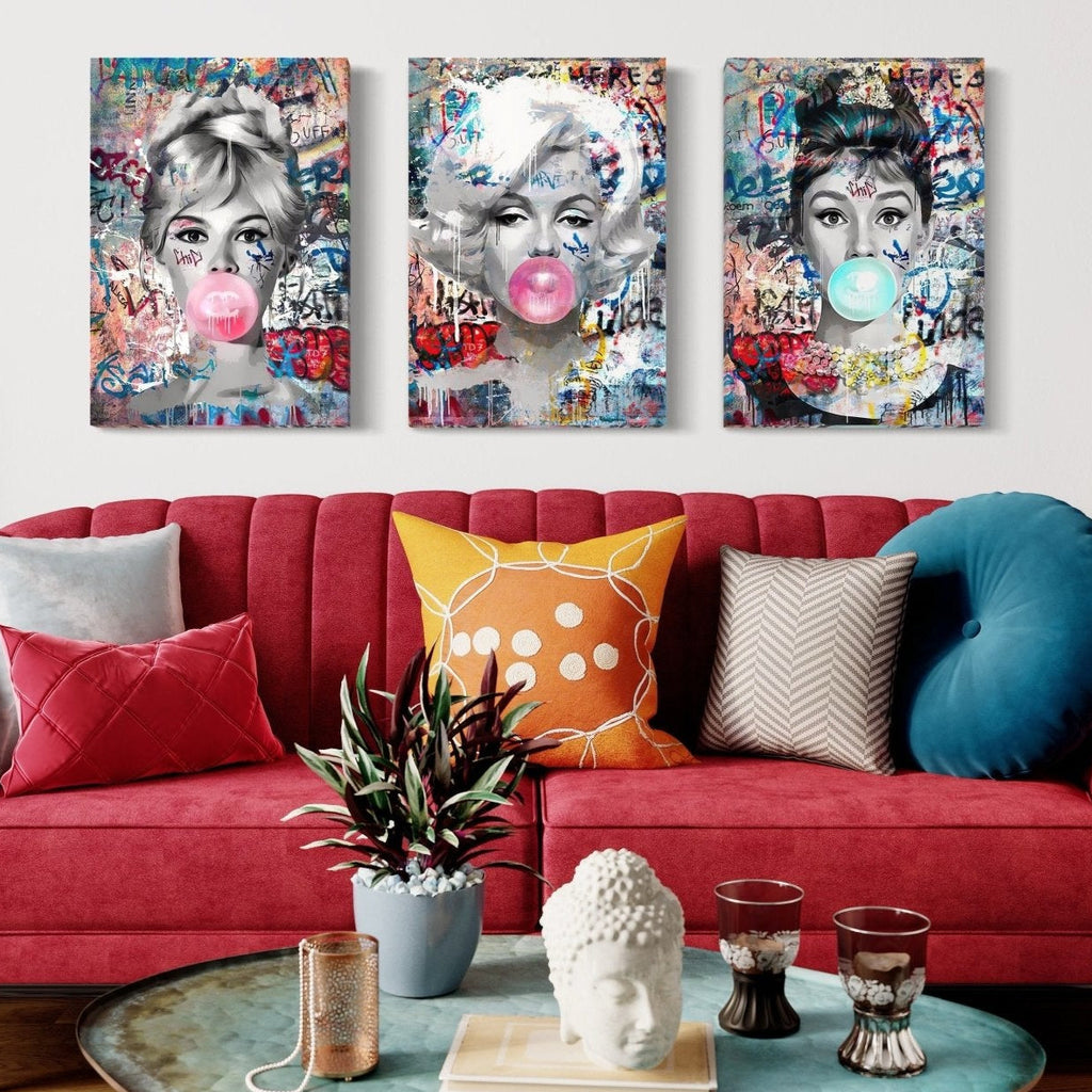 3 Tableaux bubble gum graffiti